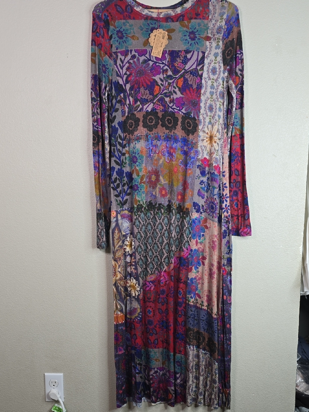 NATURAL LIFE Patchwork Floral Long-Sleeve Maxi Dress - Purple, Blue, Pink, Brown - Picture 2 of 9